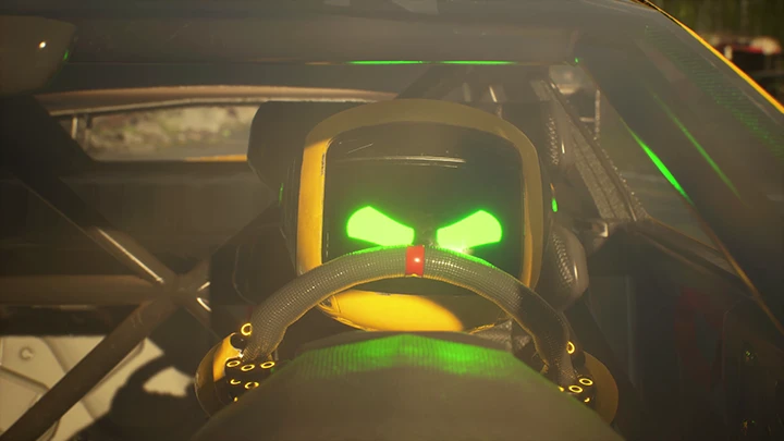 Angry robot driving a car