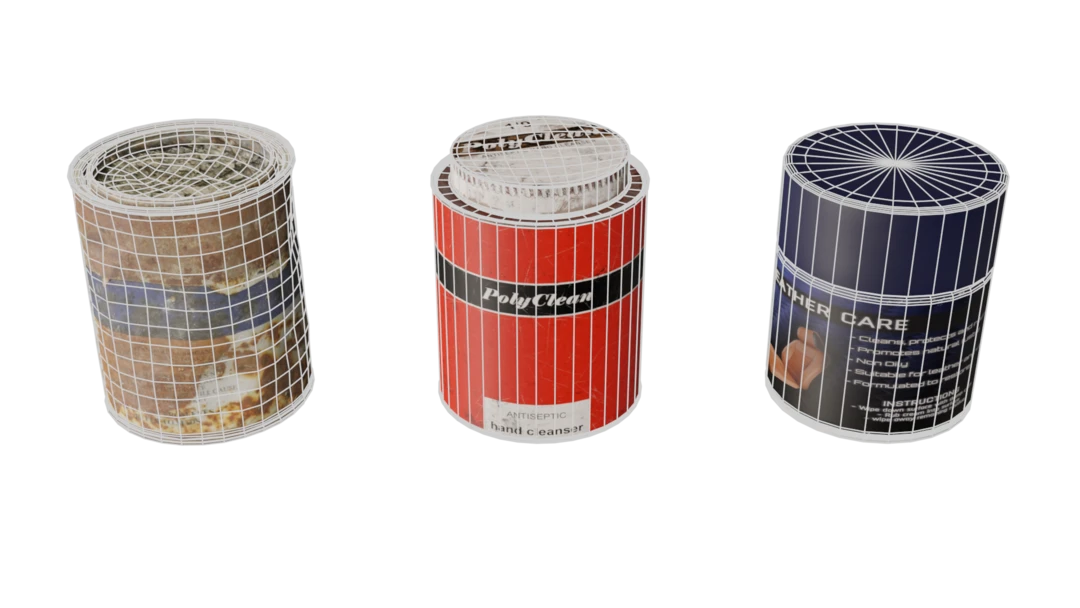 3 cans; rusty one, PolyClean one and Leather care one. All have different topology.