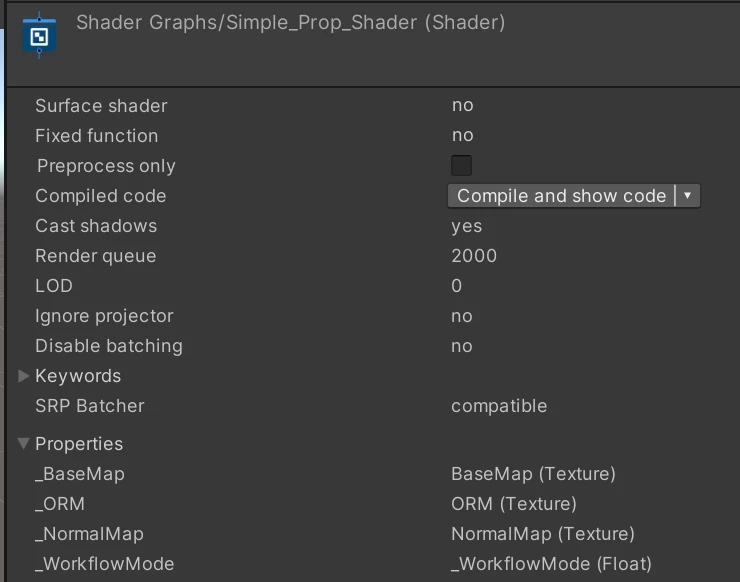 Shader properties for Simple prop shader.