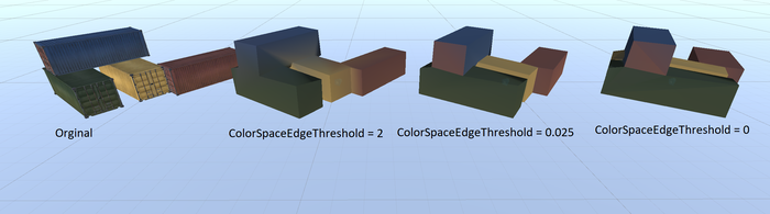 Different values for Color space edge treshold gives different vertex color blending. 