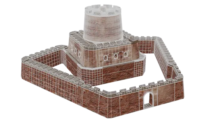 Fort asset with wireframe showing.