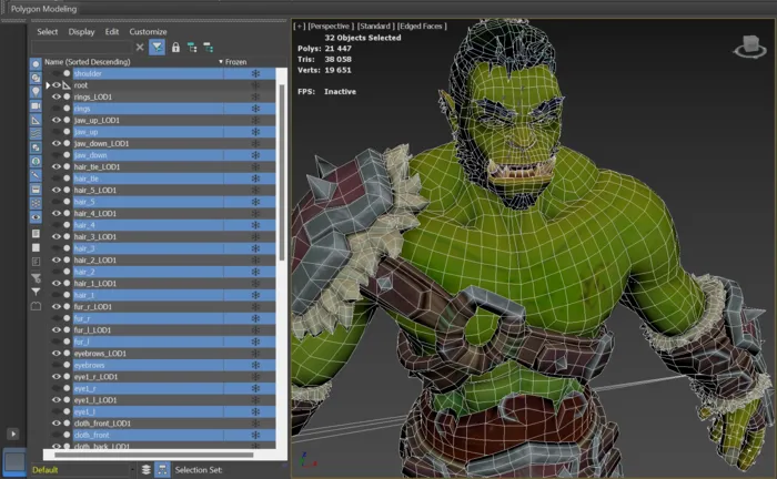 Orc asset in 3ds Max with optimized models