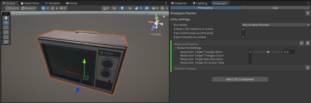 TV model in Unity with Simplygon UI