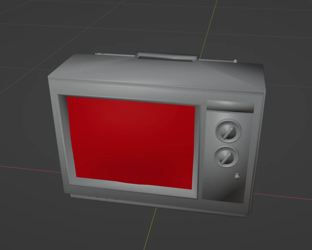 TV model with vertex color pained parts of it red