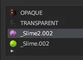 List of materials; OPAQUE, TRANSPARENT, _SLIME and _SLIME2.