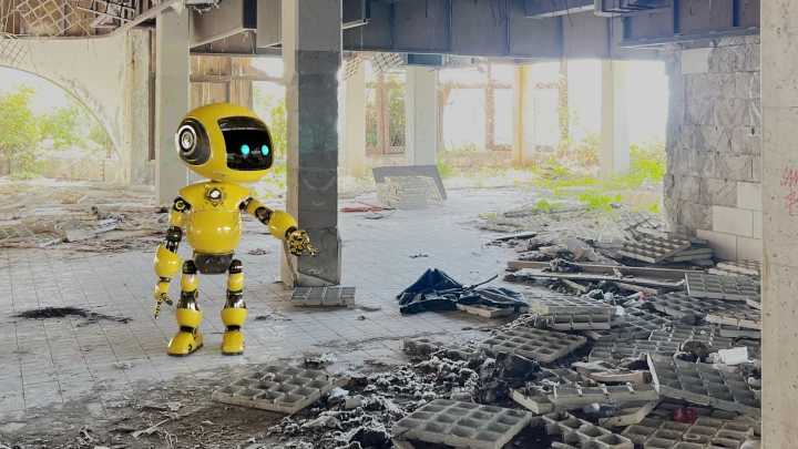 Yellow robot in ruin