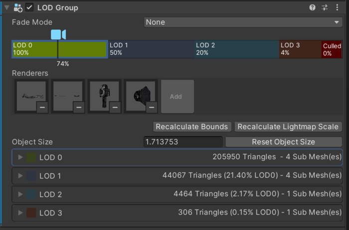 Unity LOD Group component
