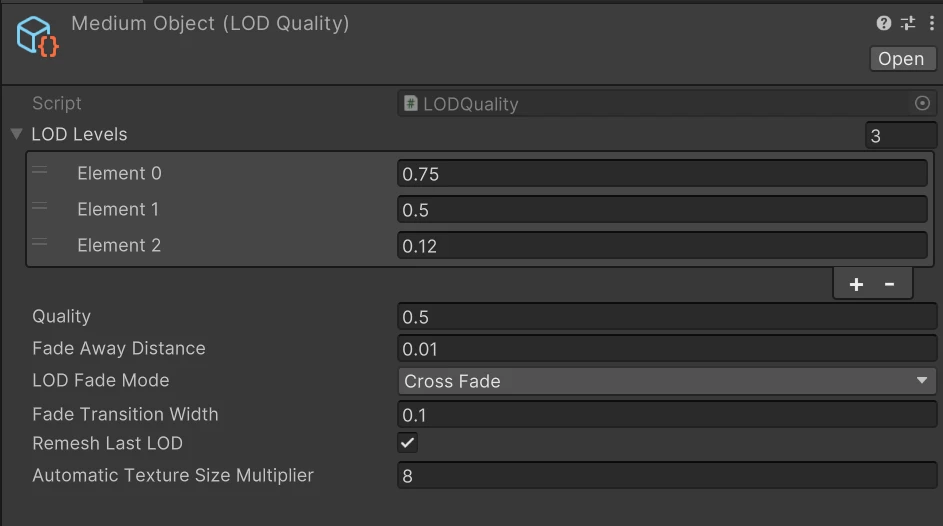 LOD Quality settings for medium sized objects.