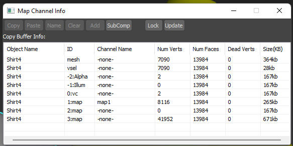 Map channel info dialog in 3ds Max.