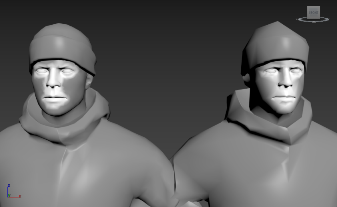 Male human game character with OK looking LOD.