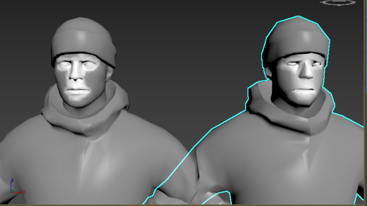 LOD of game character with preserved grey and white vertex colors.