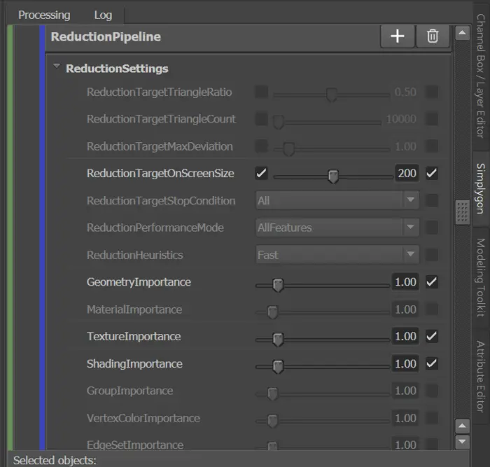 Pipeline in Maya UI with checkboxes after each setting.